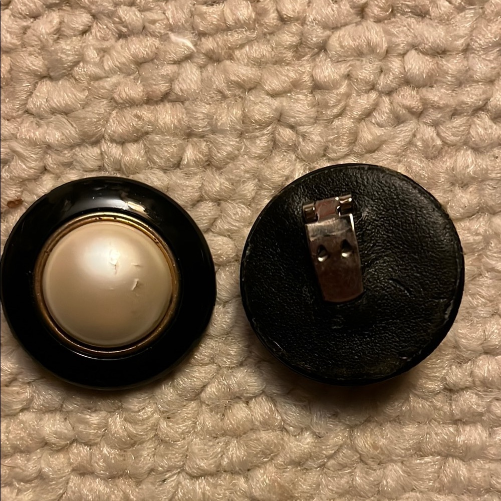 Vintage Black and Pearl Clip-On Earrings